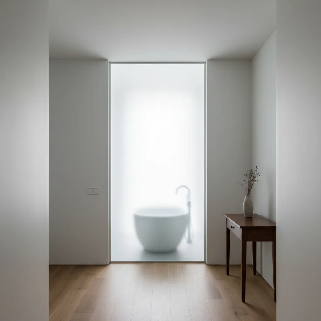 ventana interior con vidrio translúcido para privacidad