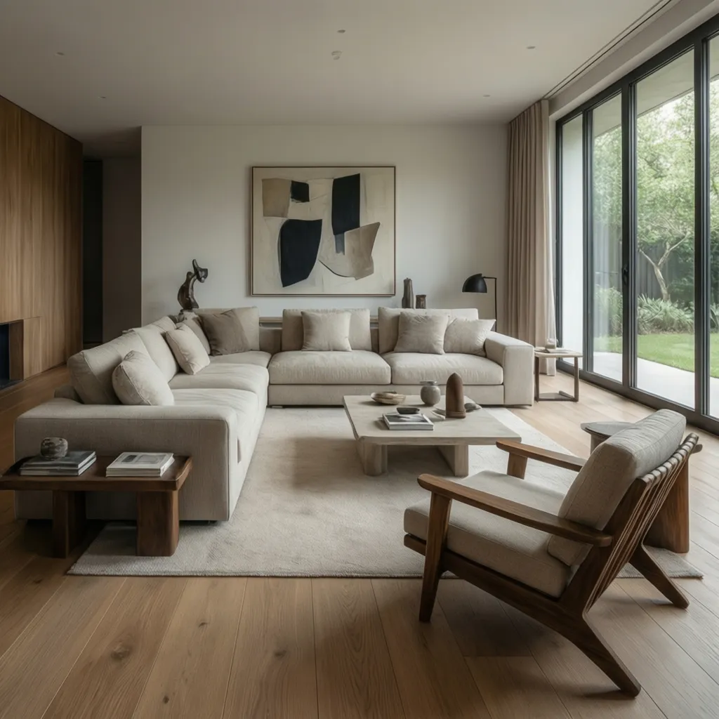 Salón contemporáneo con diseño español elegante y minimalista