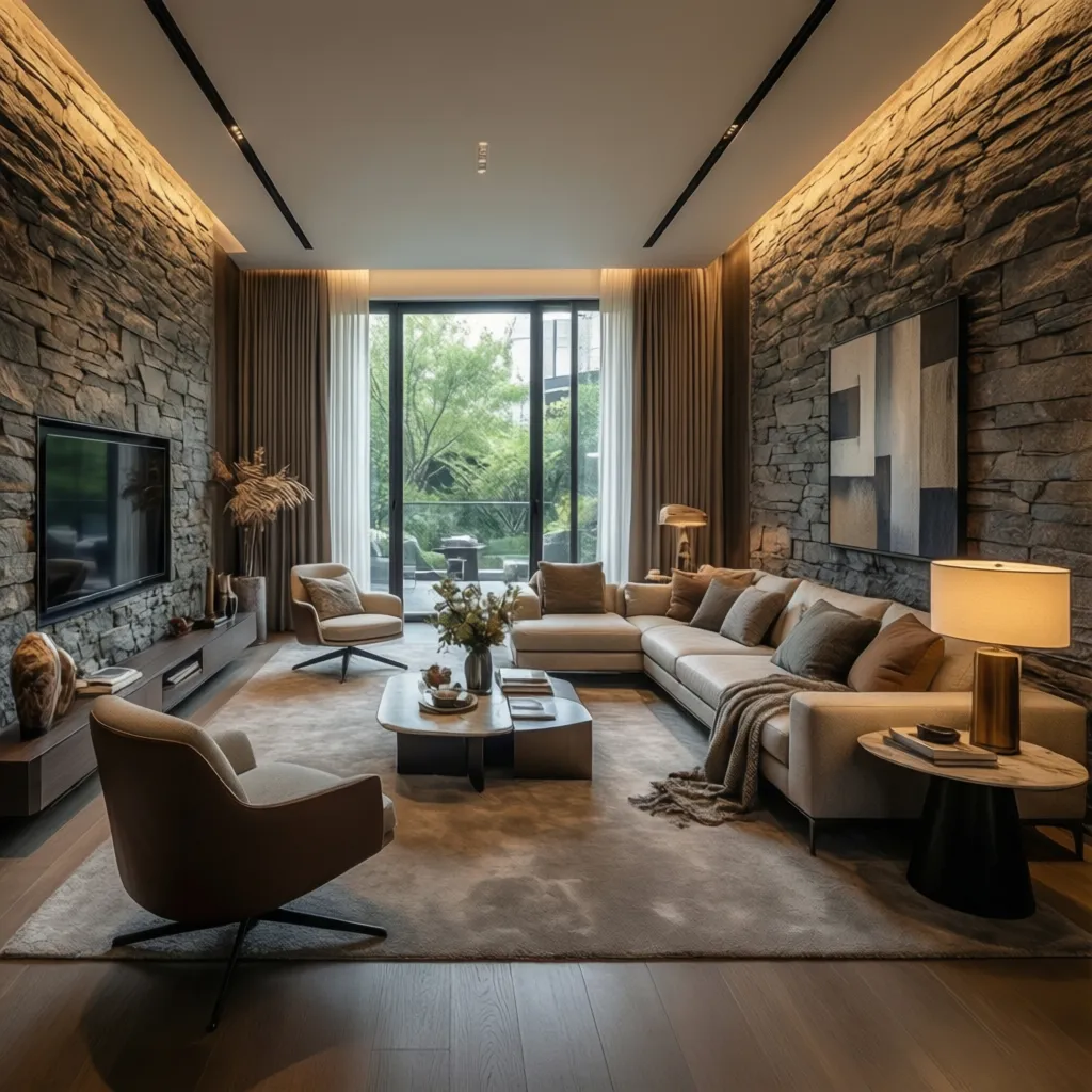 Salón contemporáneo con diseño interior sofisticado