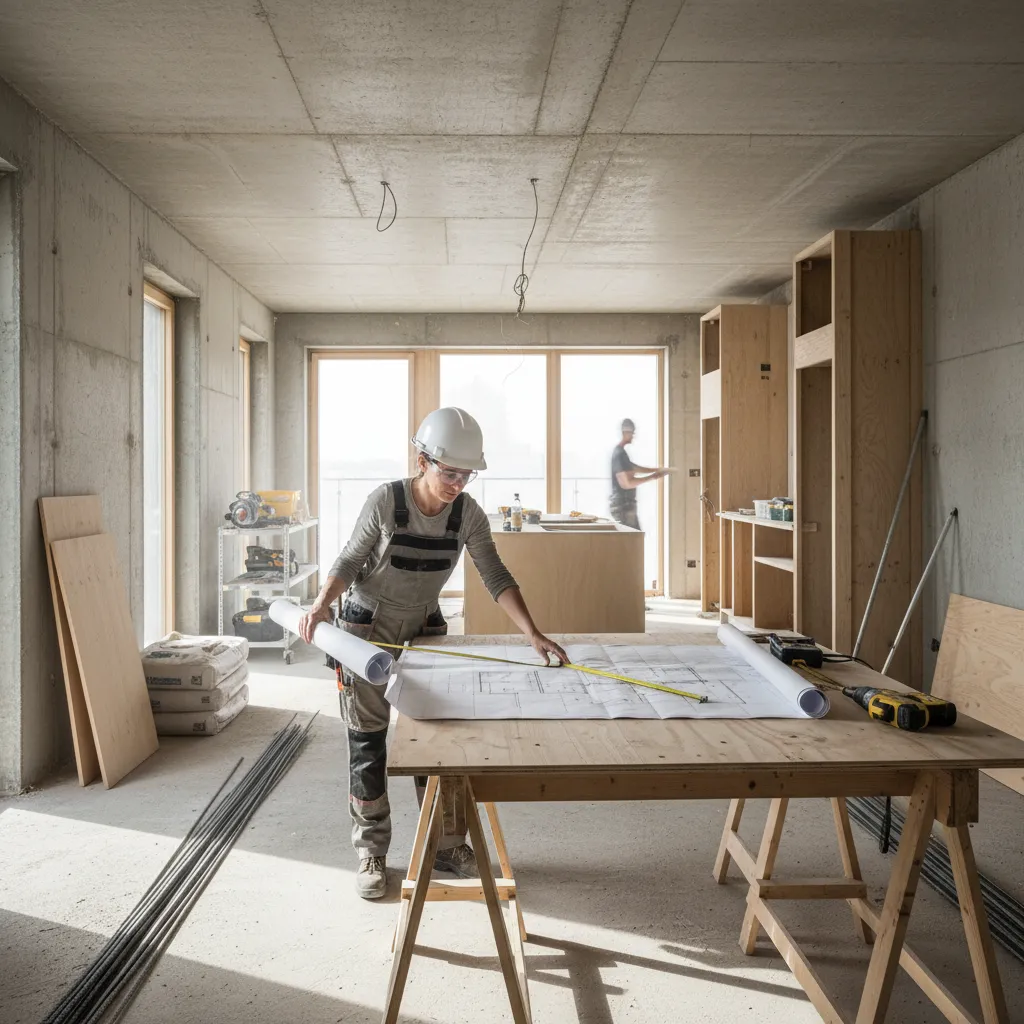 Interiorista visitando una vivienda en proceso de reforma