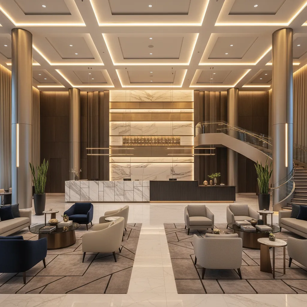 Five star hotel lobby with global hospitality interior design