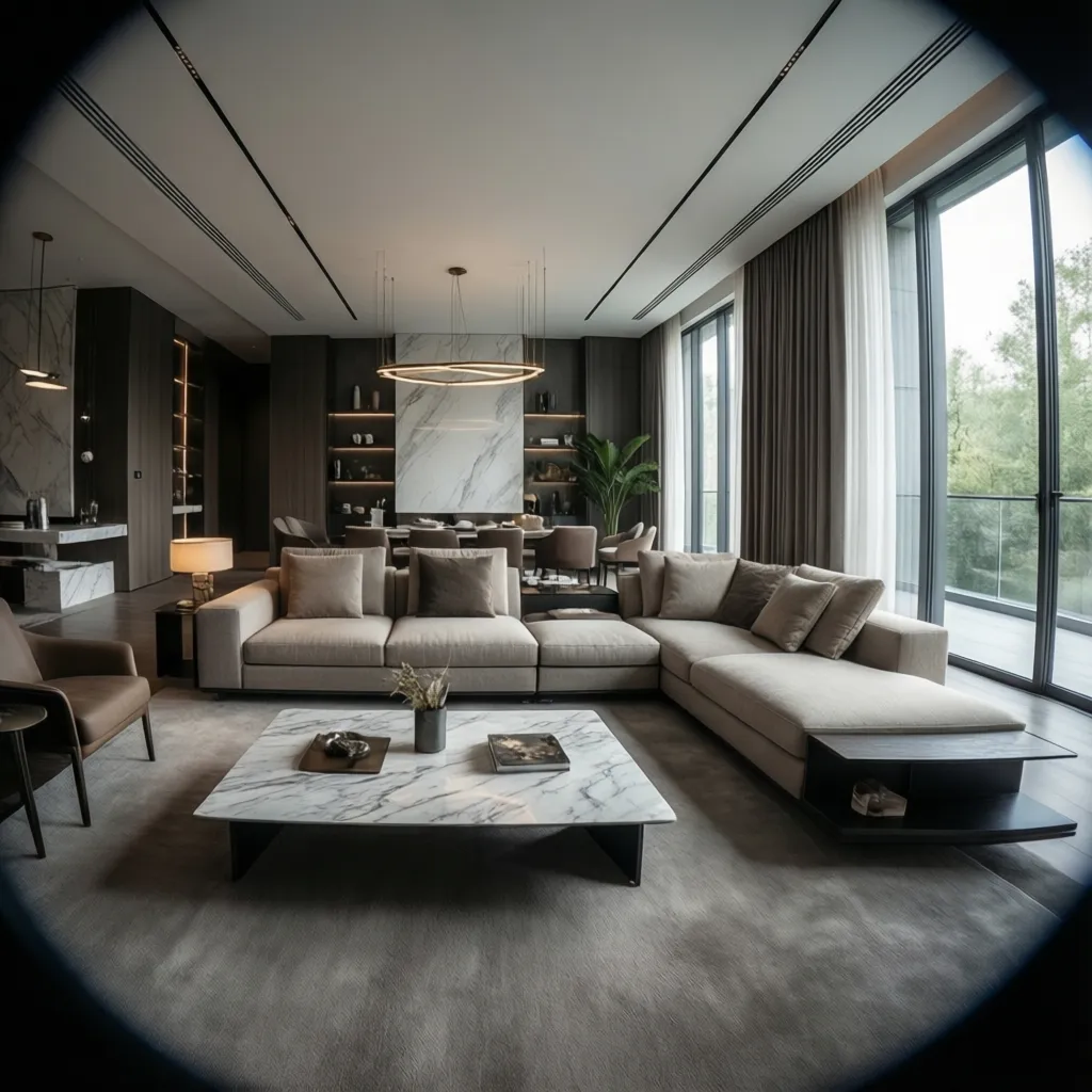 luxury living room designed in international contemporary interior design style