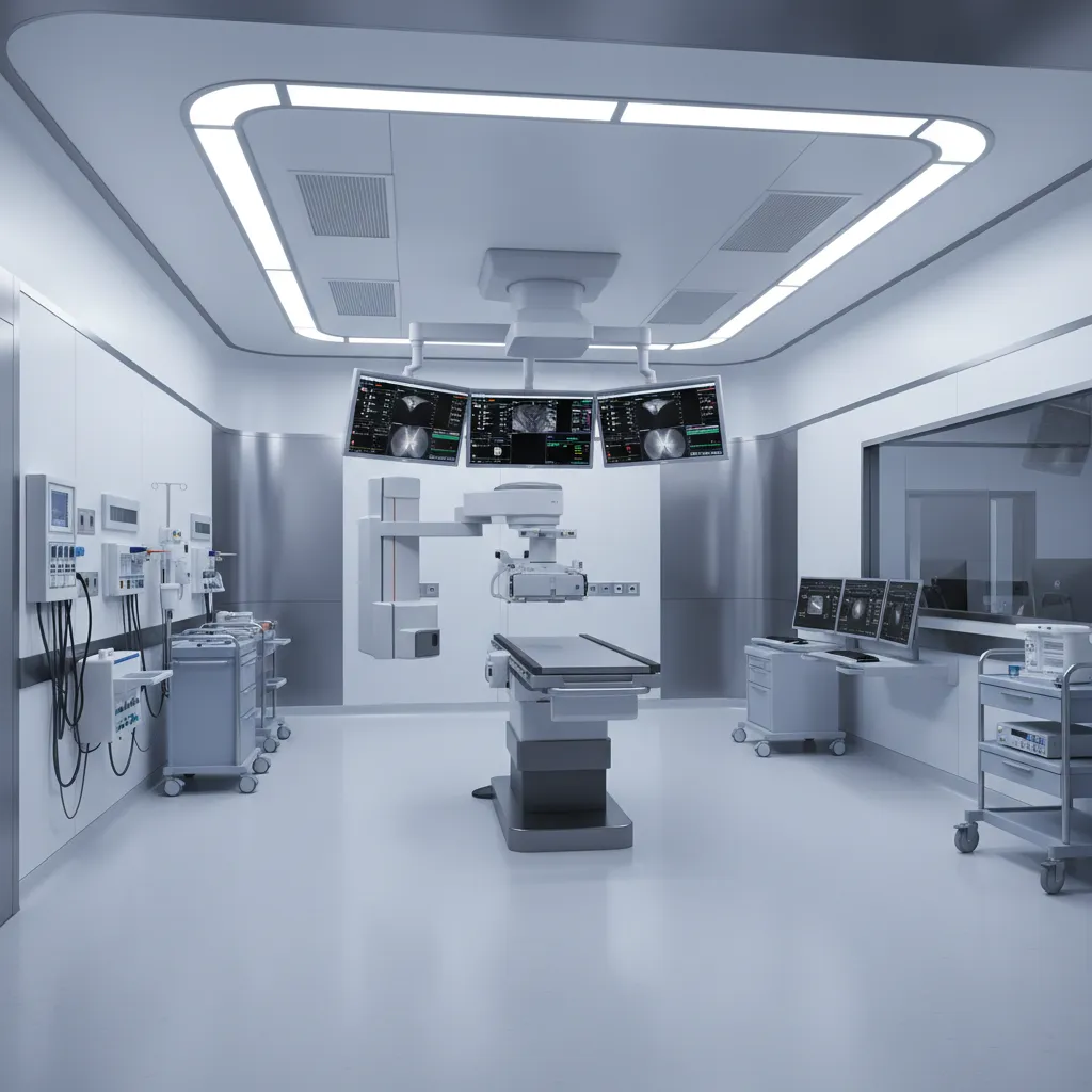 Upgraded interventional radiology suite with reorganized equipment storage and improved workflow