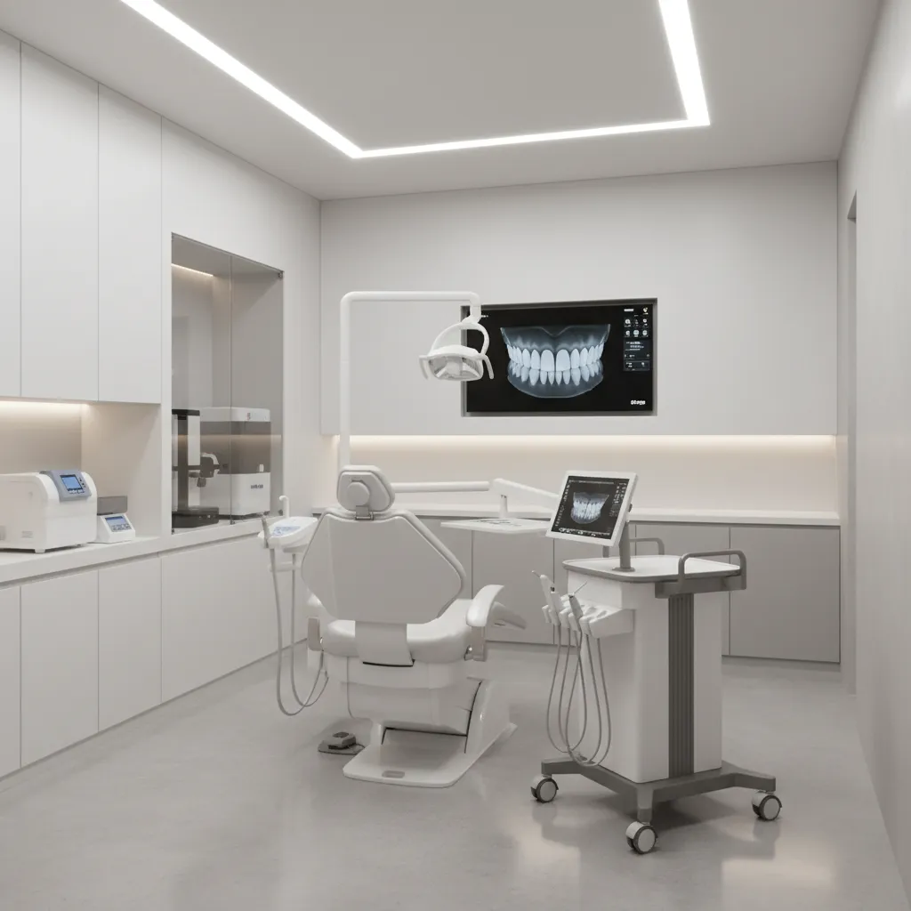 Intraoral scanner cart positioned near orthodontic treatment chair