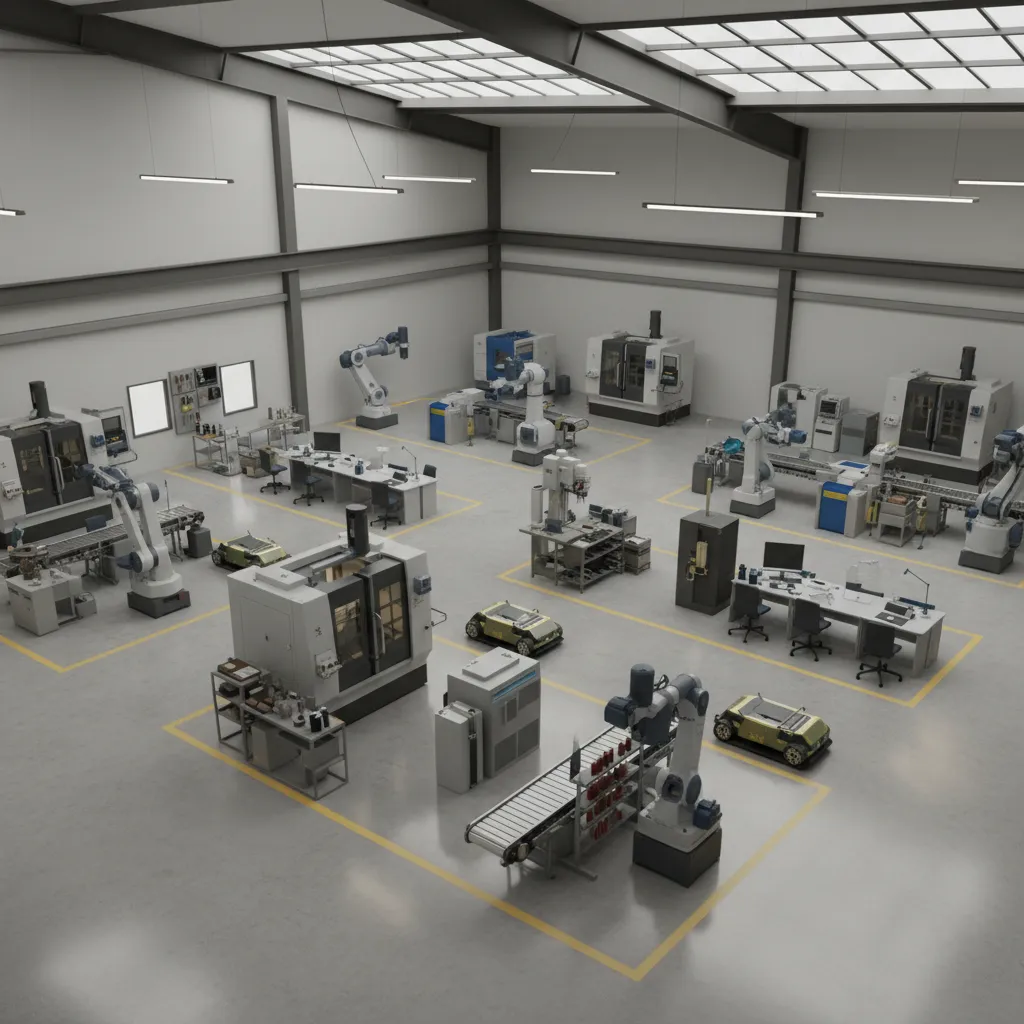 3D industrial facility layout modeled using parametric components similar to Autodesk Inventor workflow