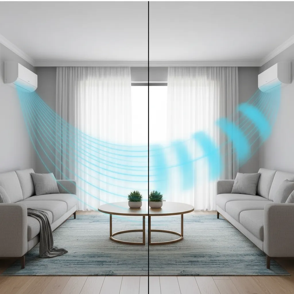 Diagram comparing stable inverter AC cooling versus on off cooling cycles