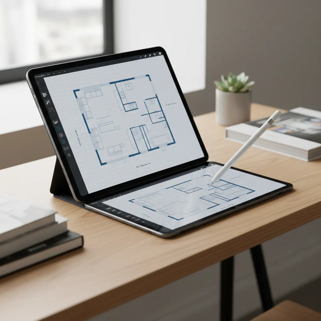 Editing a house floor plan on an iPad using Apple Pencil
