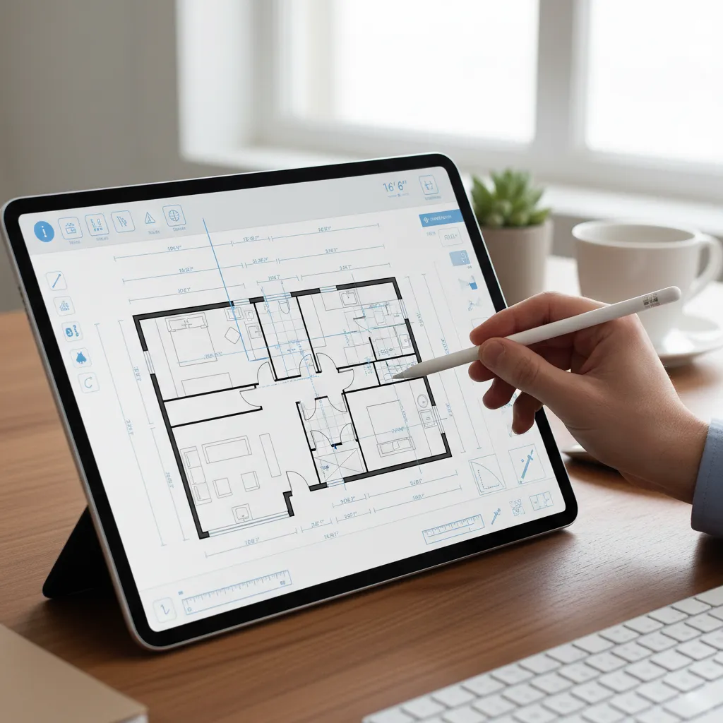 Using iPad app to measure and adjust walls in a digital floor plan