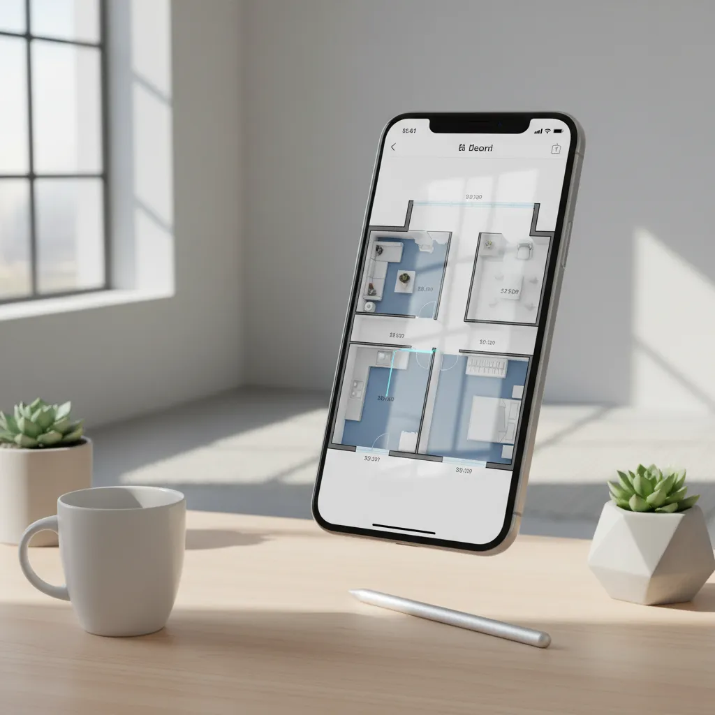 Pantalla de una app de diseño de casas mostrando un plano en 2D