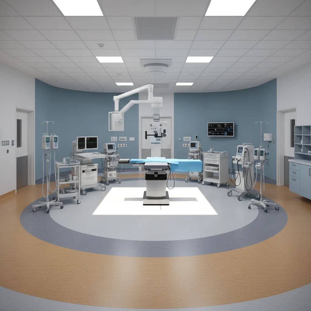 Interventional radiology sterile zone layout showing central sterile area and circulation space