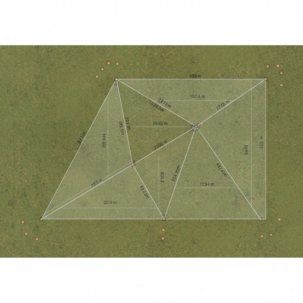 Irregular shaped property divided into triangles for area calculation