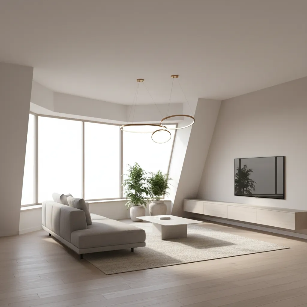 example of an irregular living room layout with angled walls