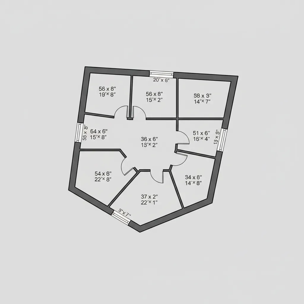 Irregular small room divided into rectangles to calculate square footage
