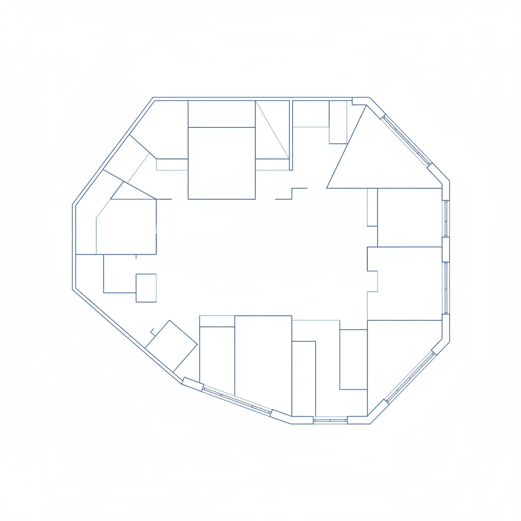 floor plan showing irregular room divided into geometric sections for area calculation