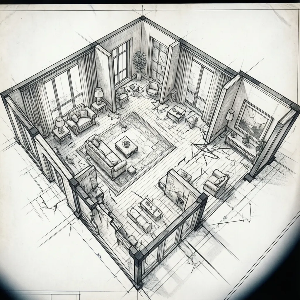example of irregular room floor plan with multiple angled walls