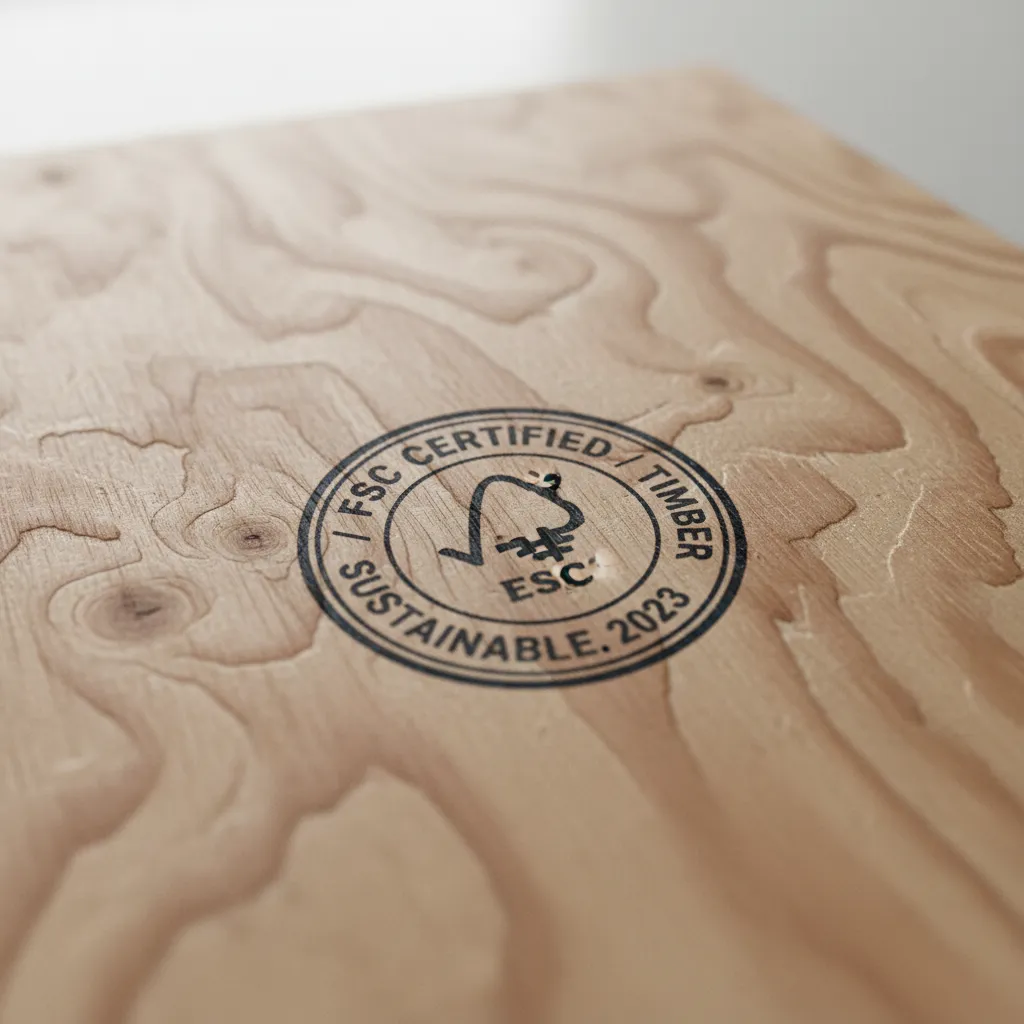 Close up of plywood sheet showing ISI certification marking