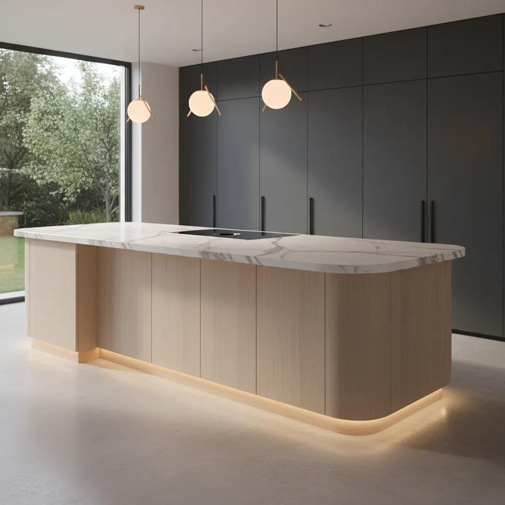 Isla de cocina con diseño curvo contemporáneo