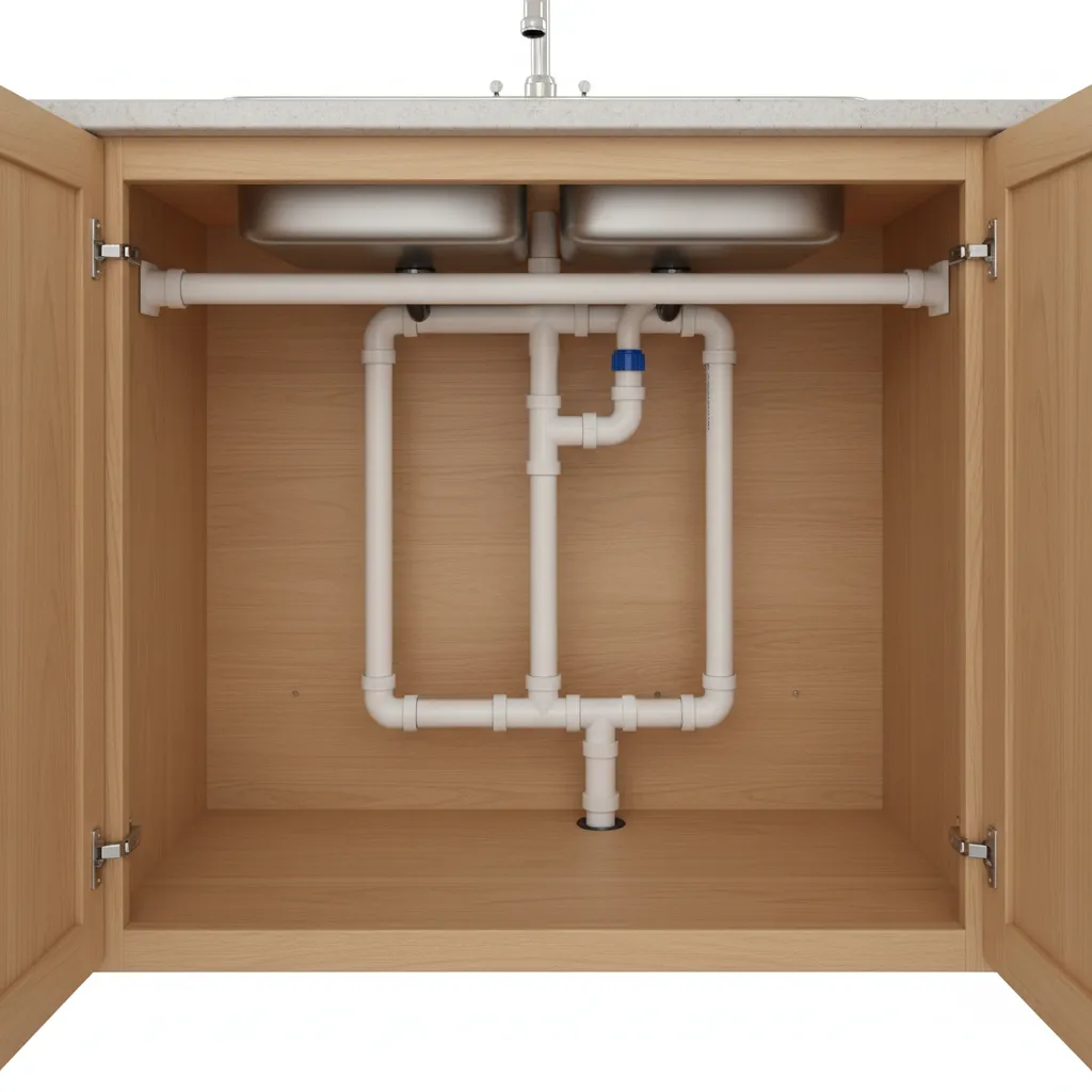 loop vent plumbing configuration under kitchen island sink cabinet