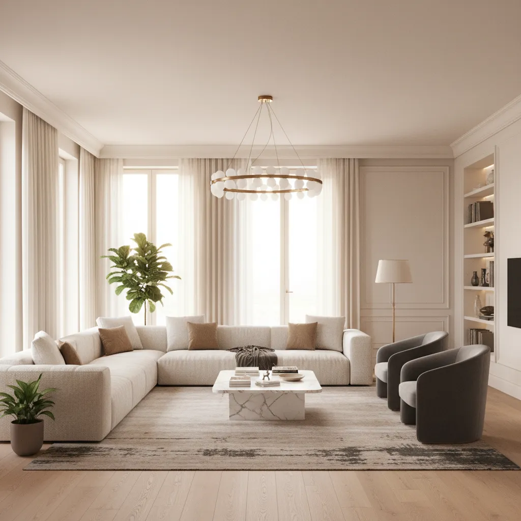 Italian style living room showing balanced furniture placement according to Vastu