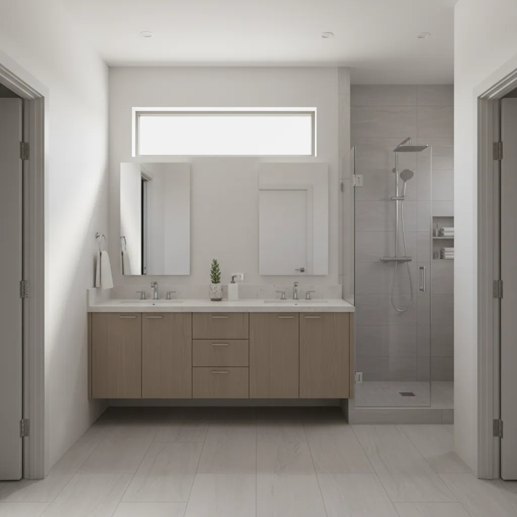 jack and jill bathroom layout connecting two children's bedrooms