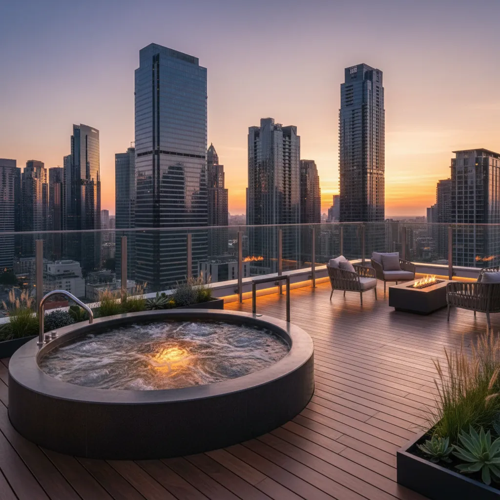 Jacuzzi exterior en terraza con vistas panorámicas