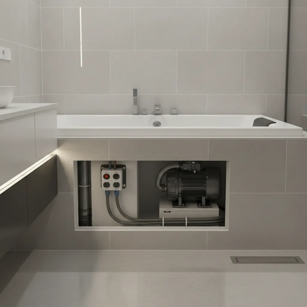 GFCI protected electrical outlet and wiring for whirlpool bathtub