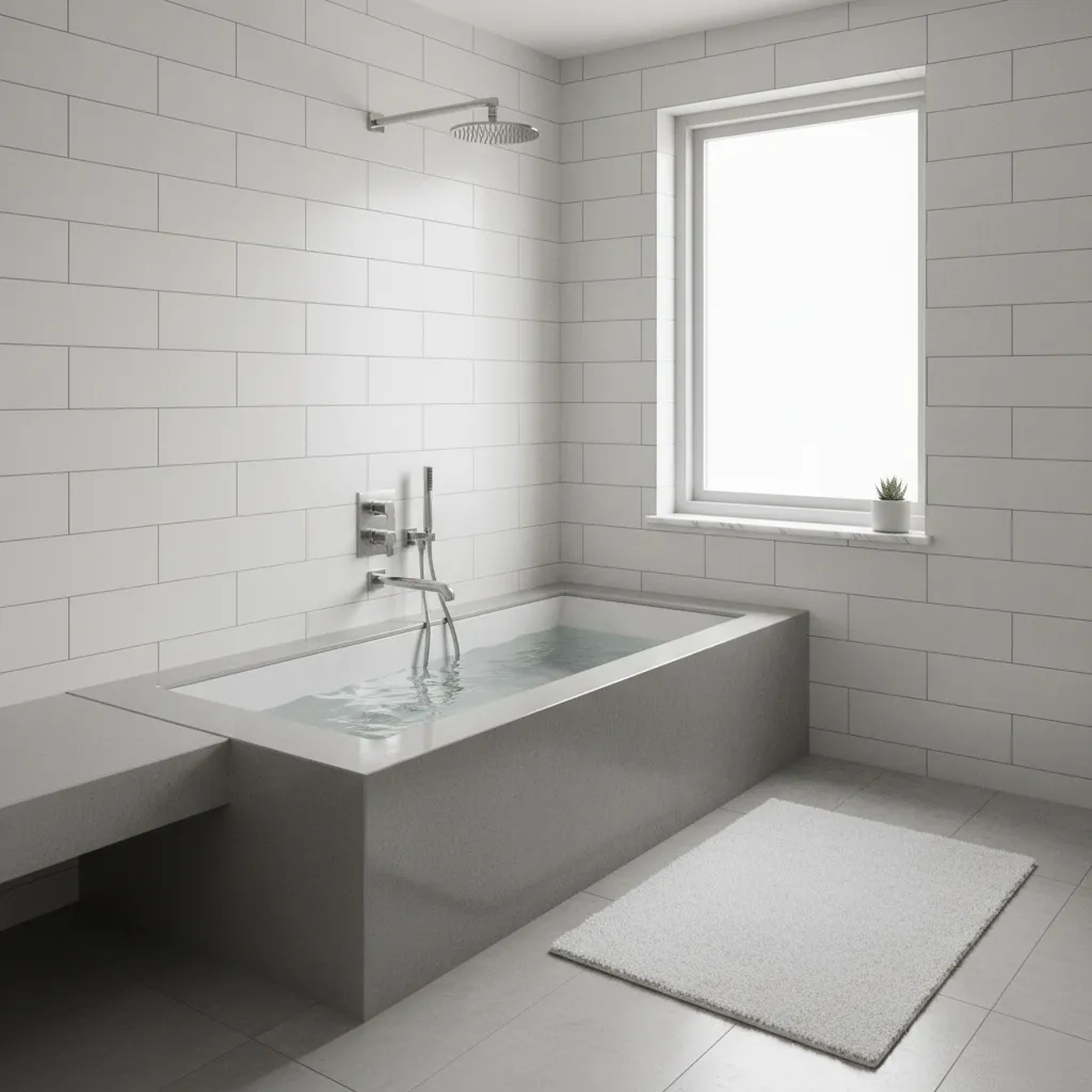 Newly installed whirlpool jacuzzi bathtub in a modern bathroom