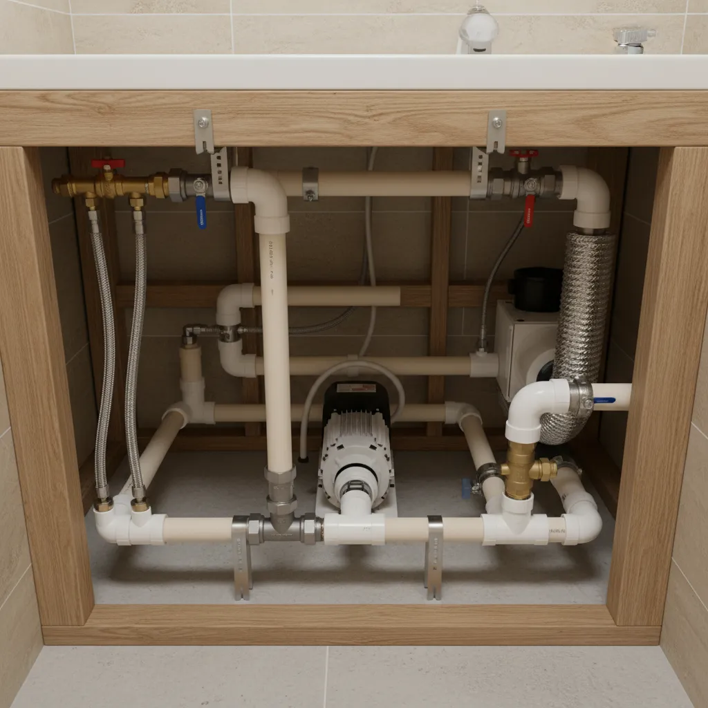 Plumbing connections and pump system for a whirlpool bathtub