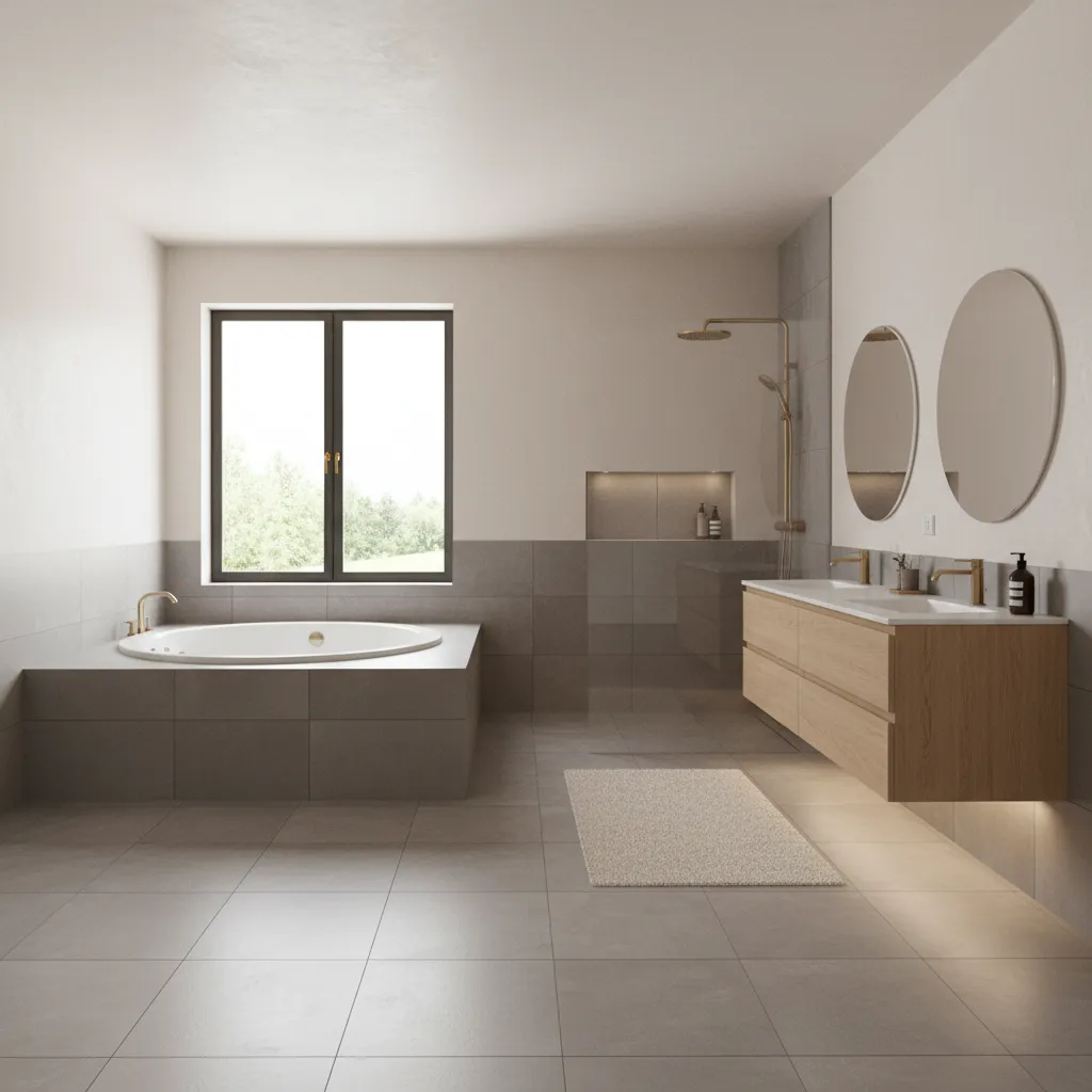 Modern bathroom remodel with a built-in whirlpool Jacuzzi tub