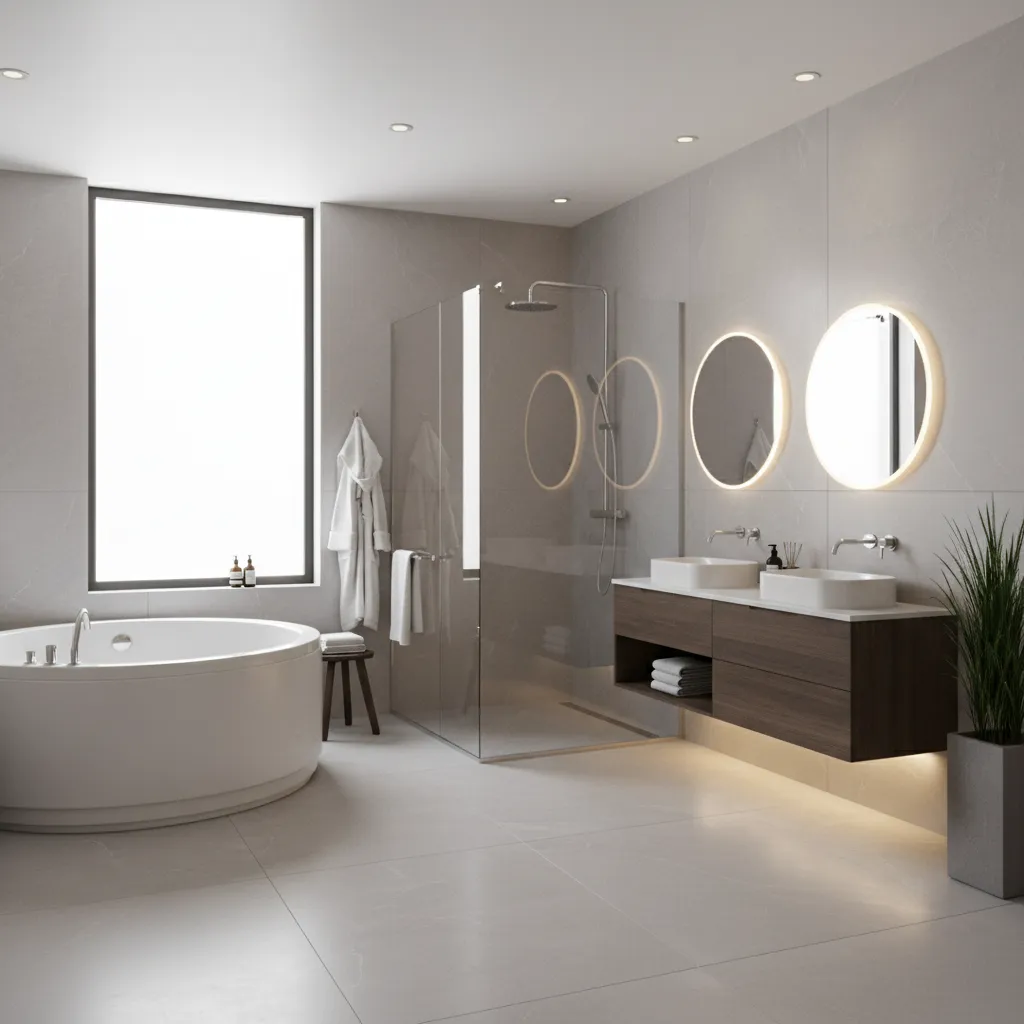 modern bathroom combining jacuzzi tub and glass walk in shower