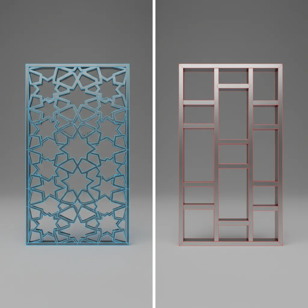 comparison of dense bevel geometry versus simplified lattice edges in jali modeling