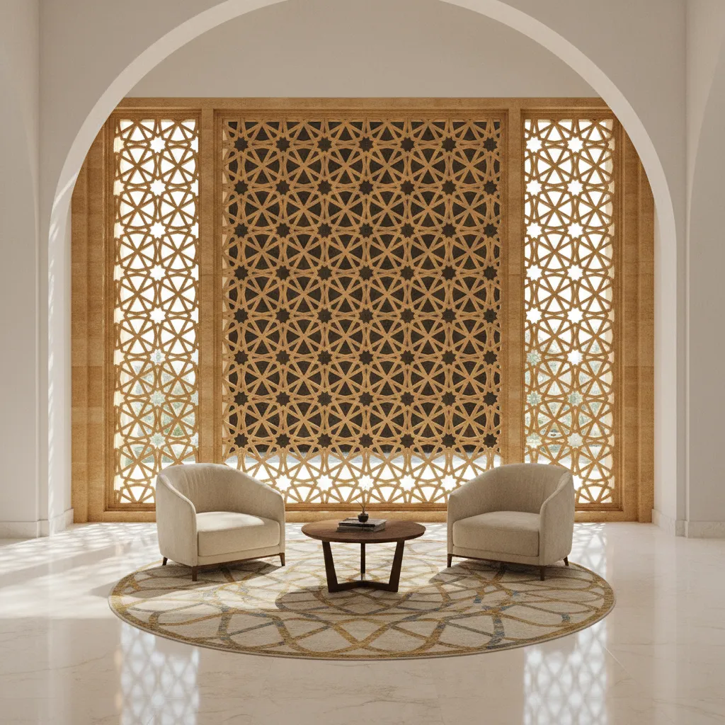 intricate 3D jali lattice screen pattern used in architectural modeling