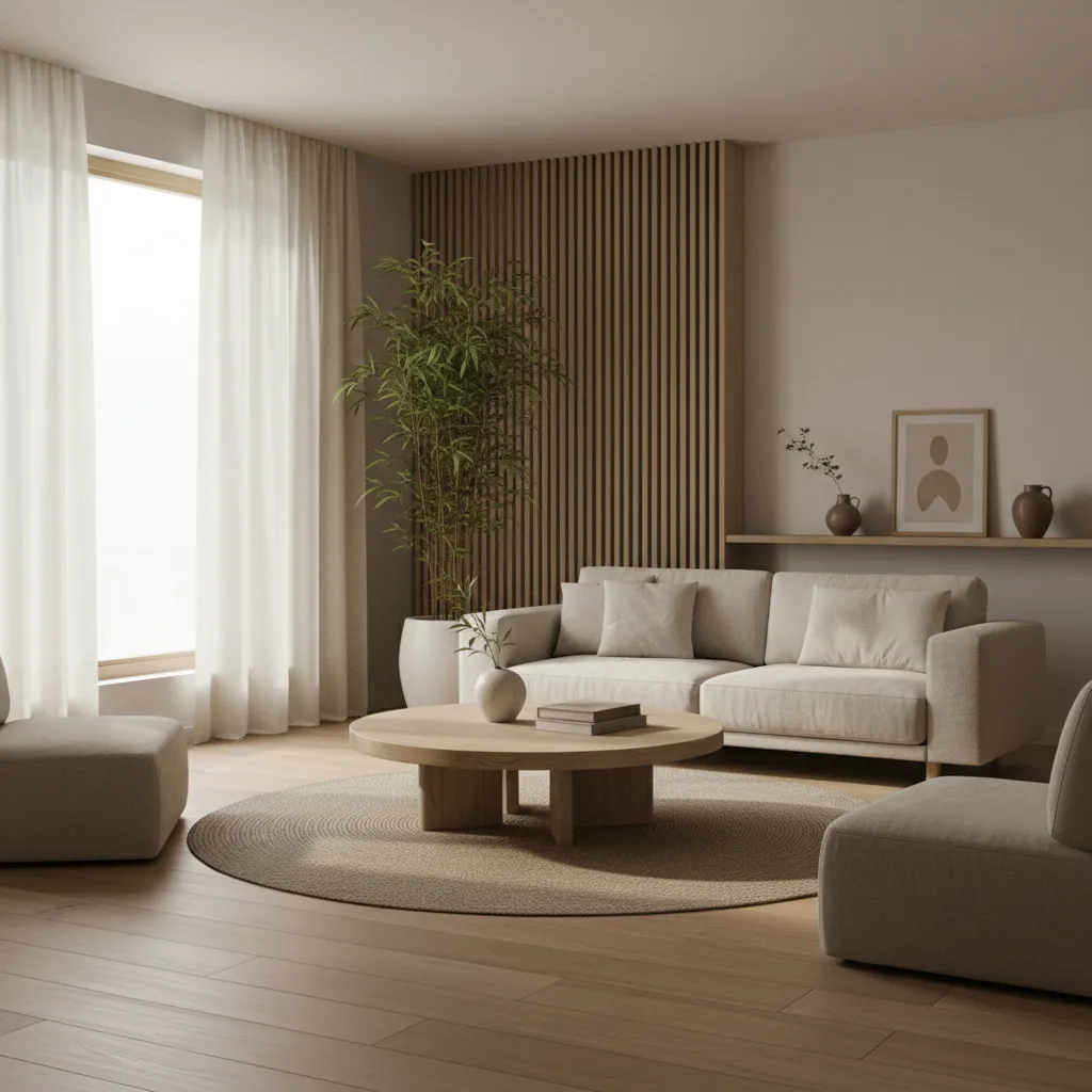 Interior estilo Japandi con decoración de bambú