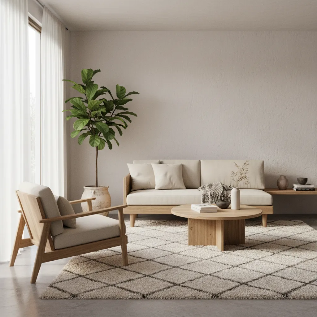 Interior estilo Japandi con madera natural y decoración minimalista
