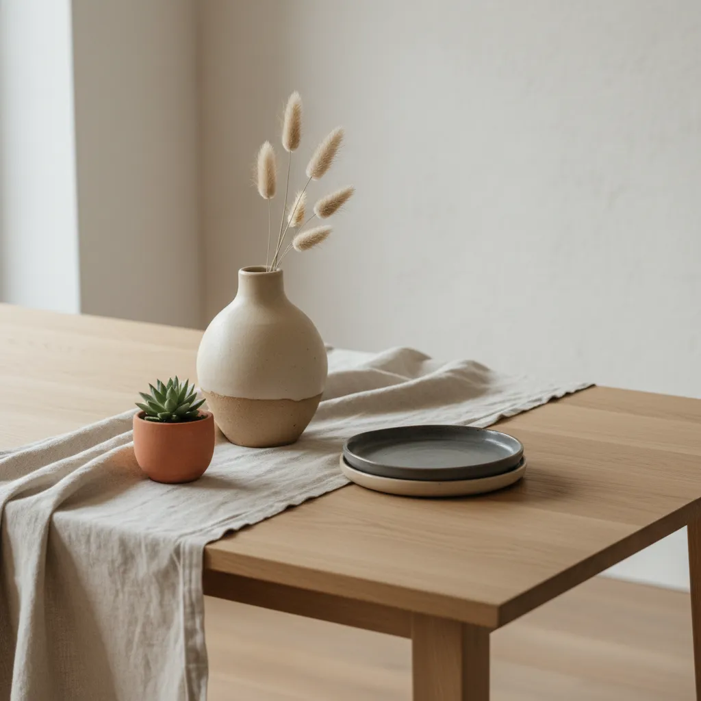 Detalle de materiales naturales usados en diseño Japandi