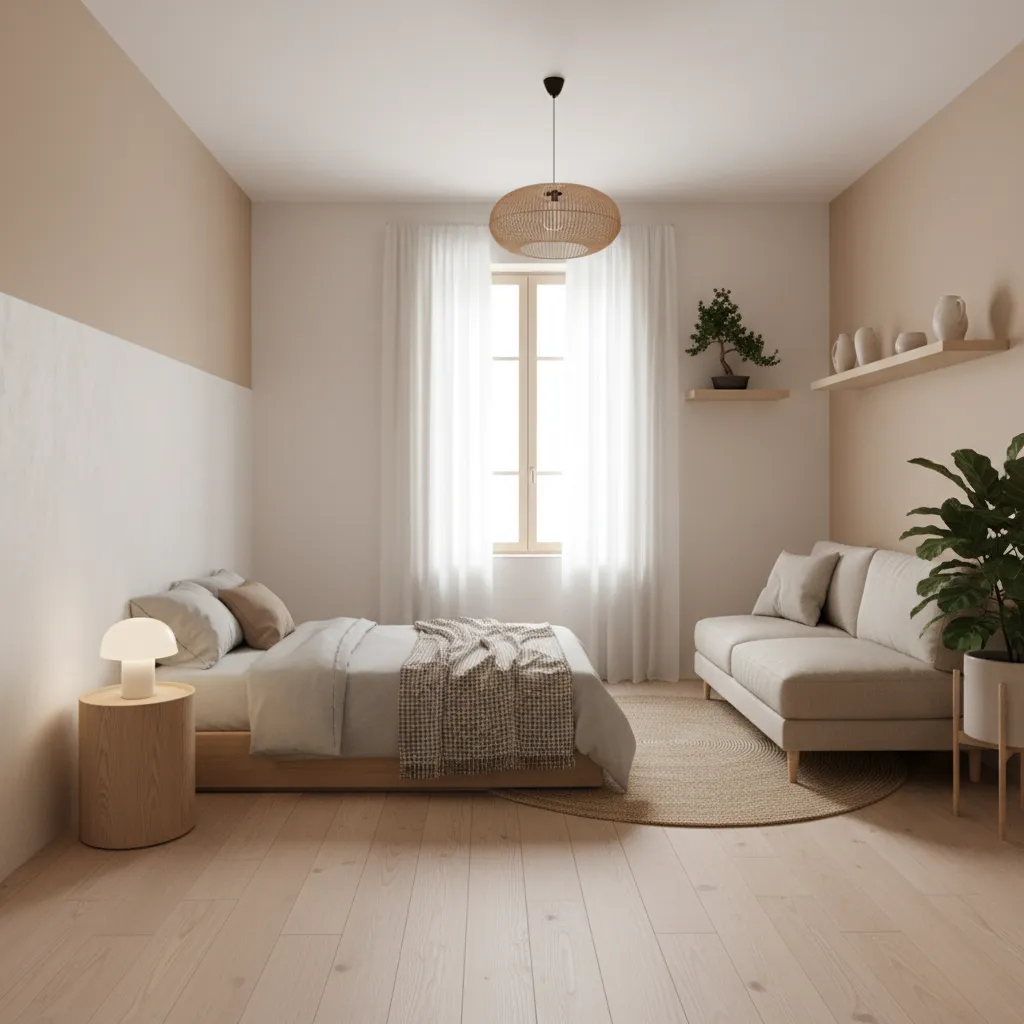 Apartamento pequeño decorado con estilo Japandi