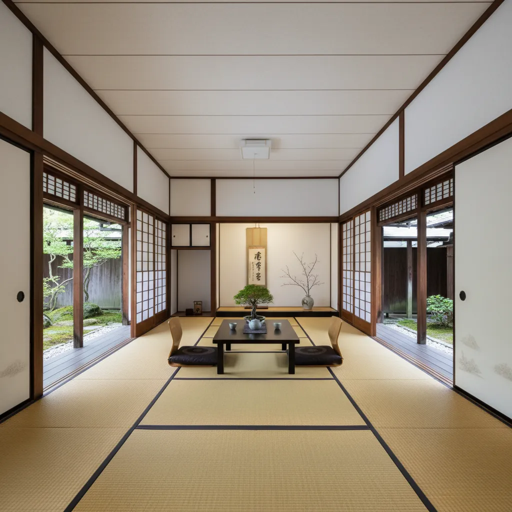 Habitación japonesa flexible con paneles móviles