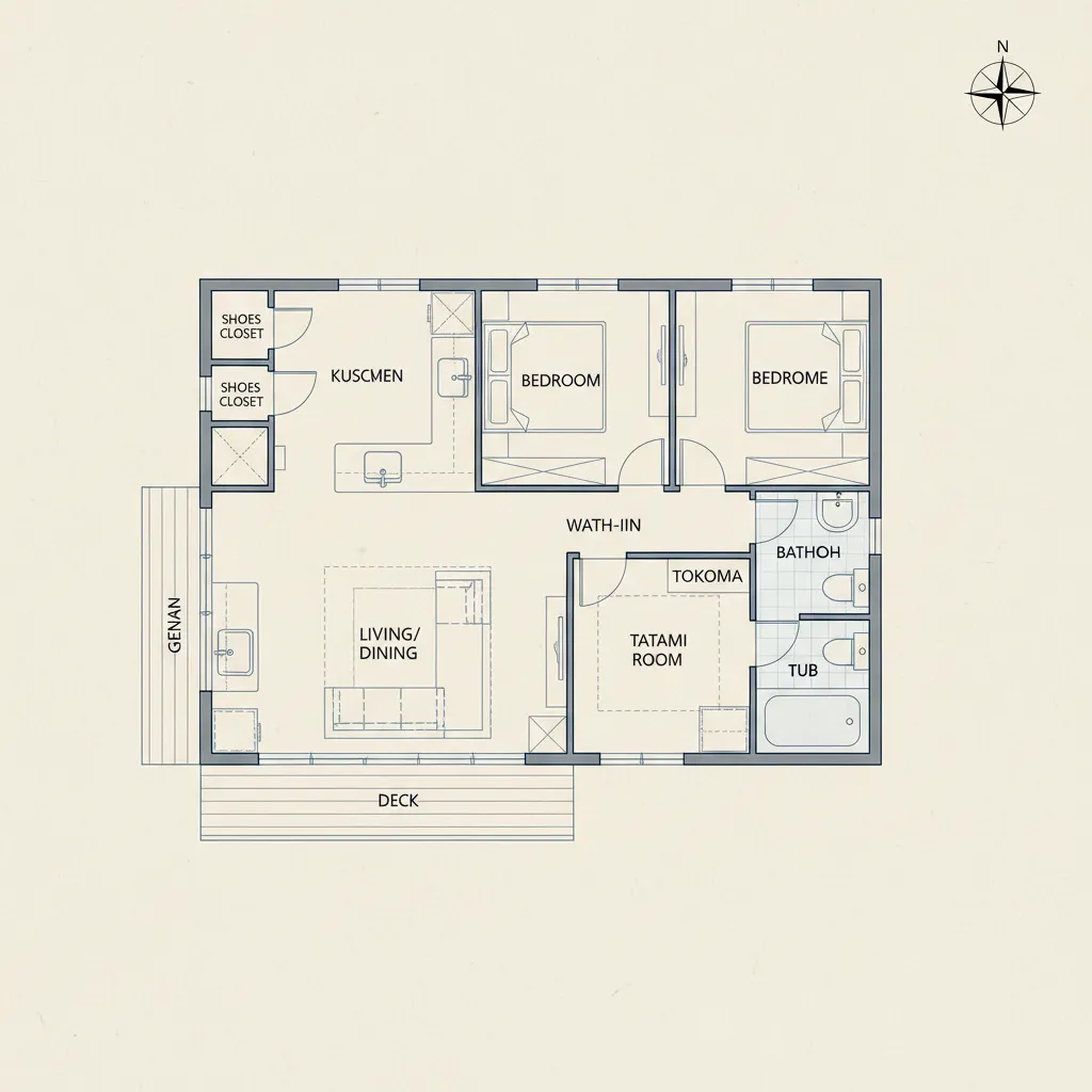 architectural floor plan of compact Japanese house layout