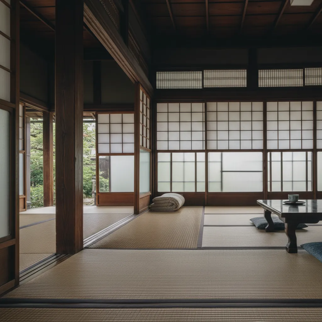 Materiales naturales en interior japonés tradicional