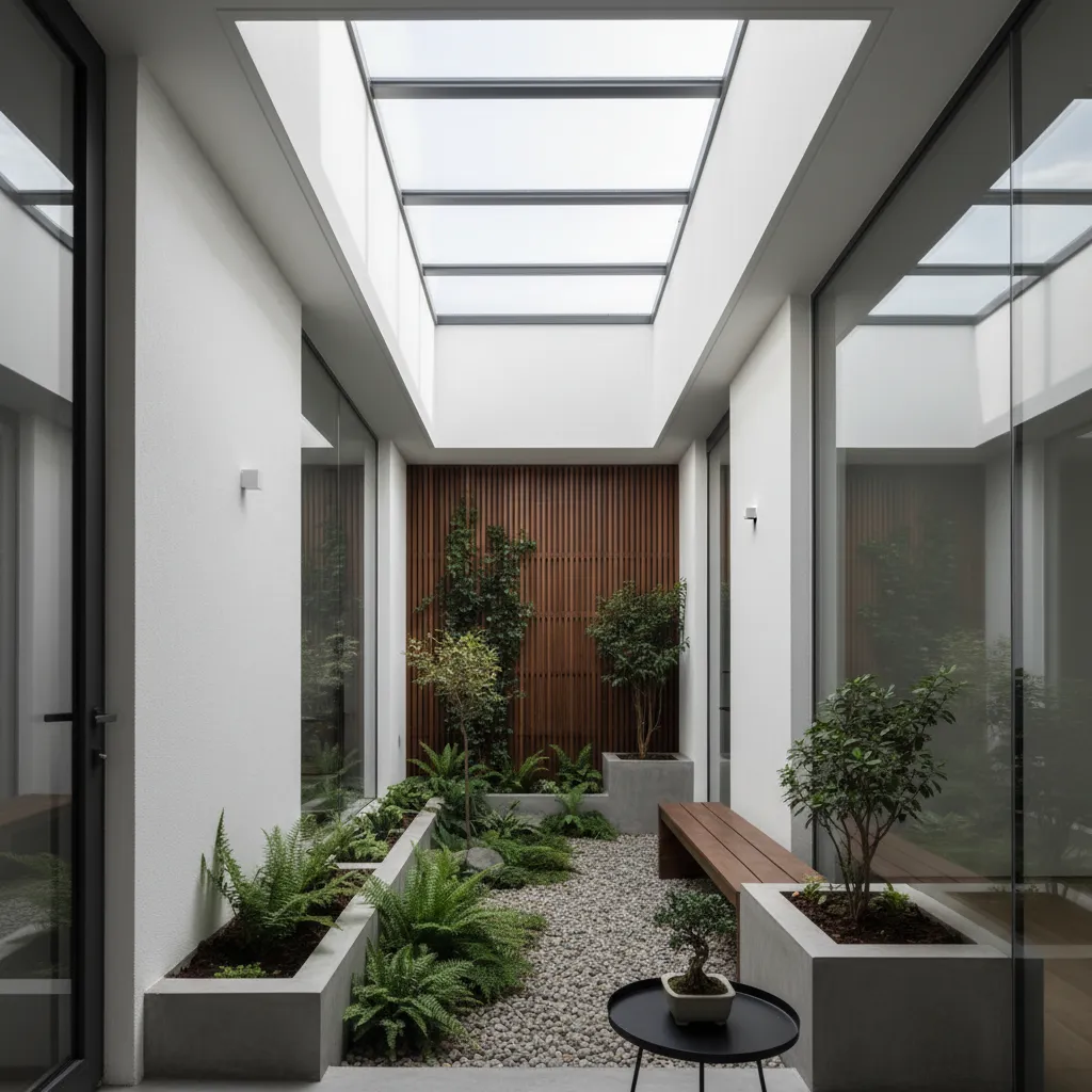 jardim de inverno trazendo luz natural para casa estreita