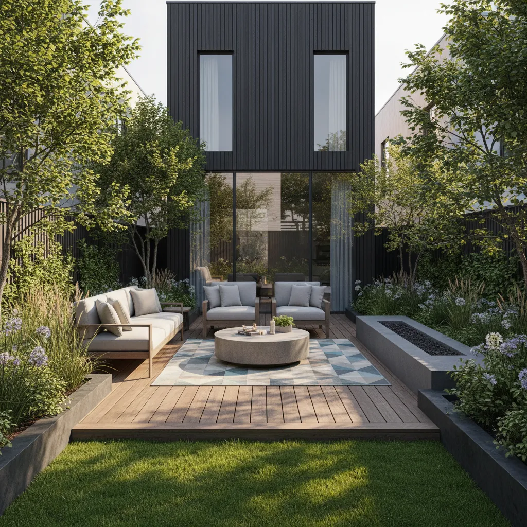 Jardín trasero de una casa diseñada para terreno 10x25