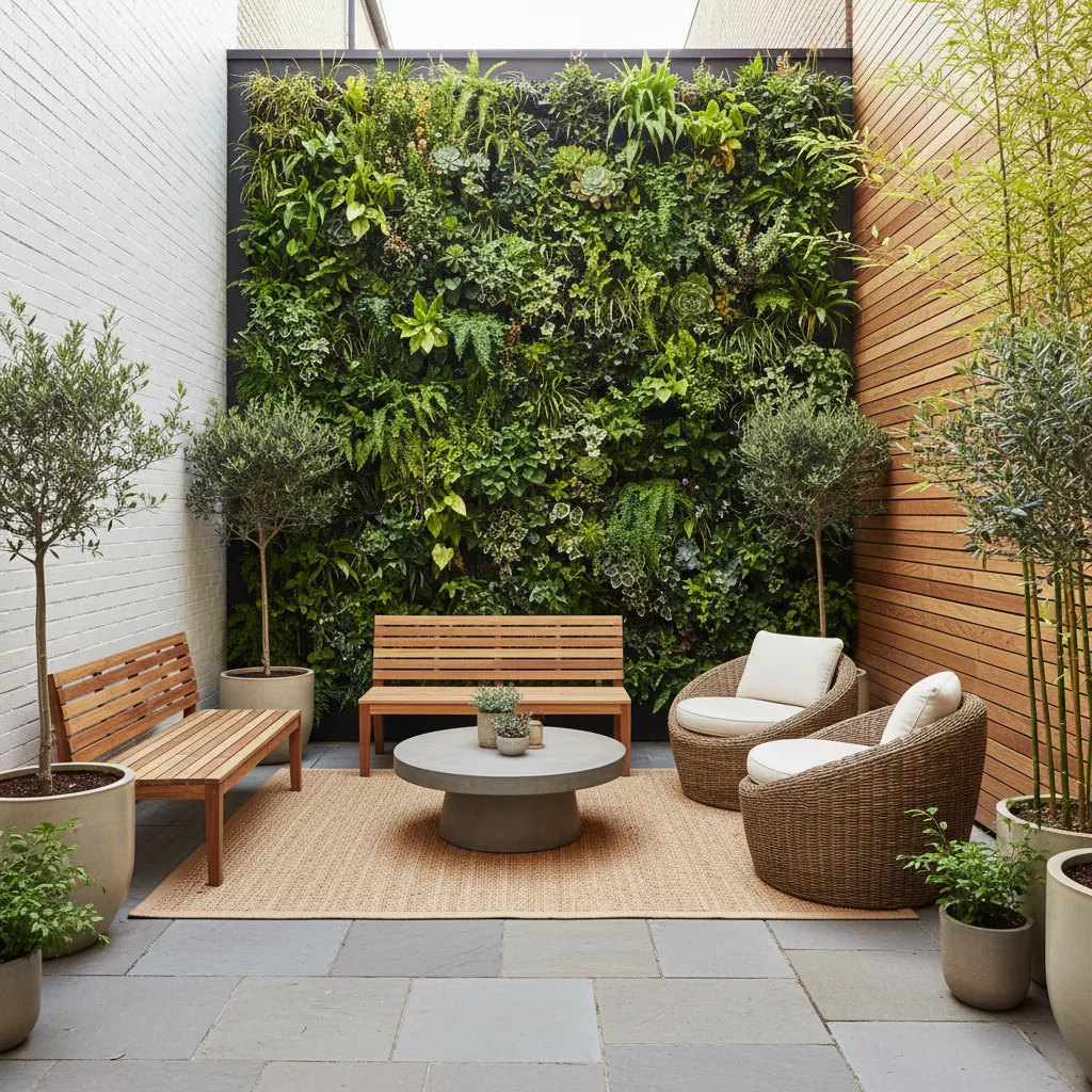 Jardín vertical en patio pequeño moderno