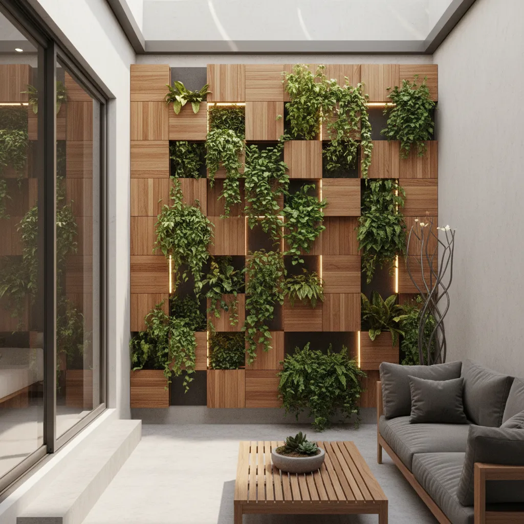 Jardín vertical instalado en un patio interior pequeño