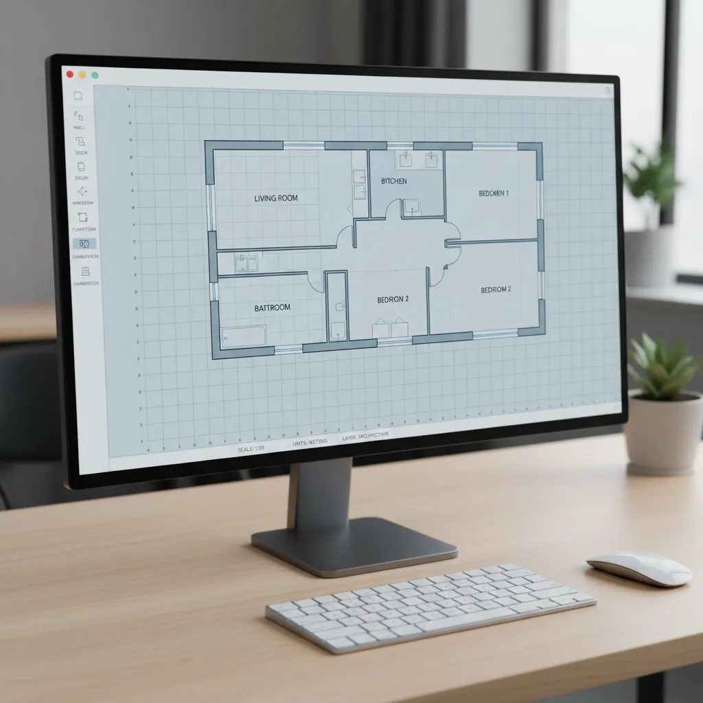 Digital floor plan rendering concept displayed on a software interface
