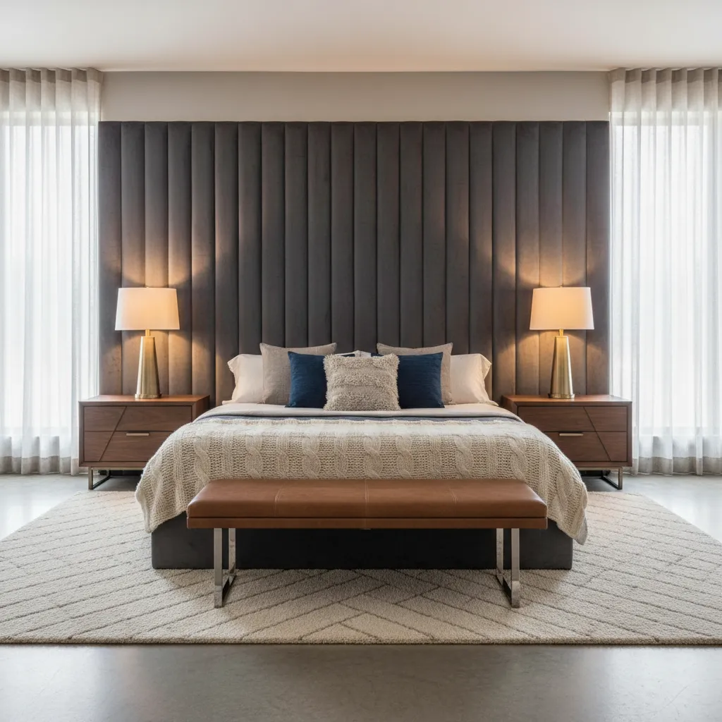 Dormitorio con cabecero protagonista y iluminación focal