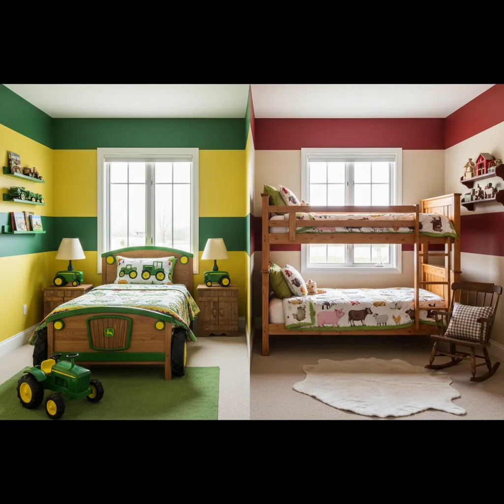 John Deere Bedroom vs Farm-Themed Bedroom: Which Kids Room Style Works Better?: A practical comparison to help parents choose between a bold tractor brand theme or a flexible farm-inspired kids bedroom.