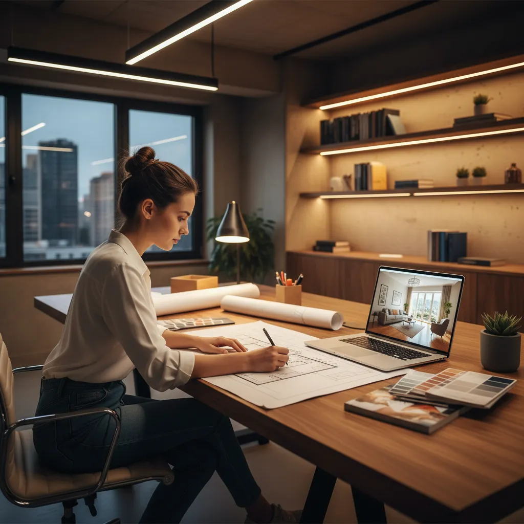 Diseñador de interiores joven trabajando en un proyecto residencial