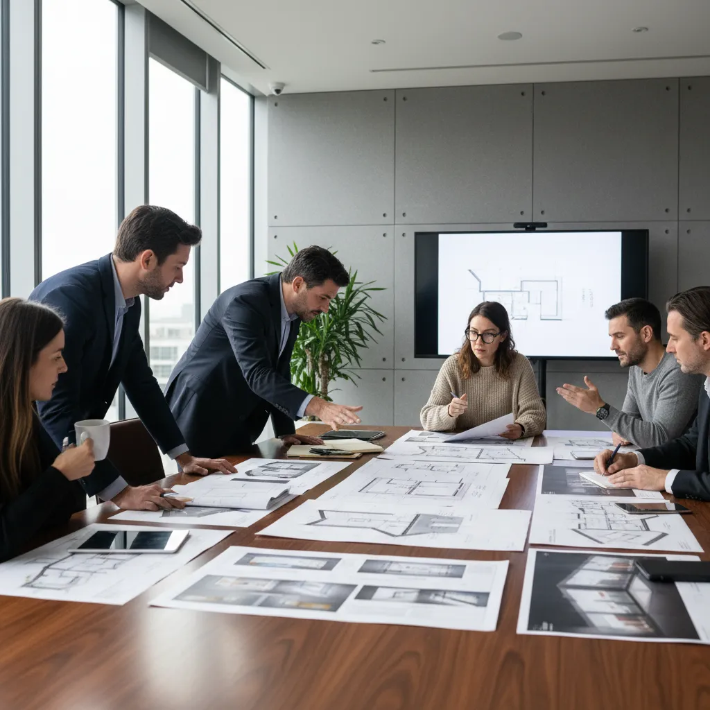 Jurado evaluando propuestas de diseño de interiores
