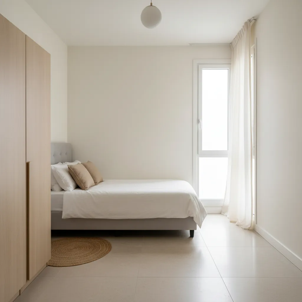Kamar pembantu minimalis dengan ventilasi dan jendela