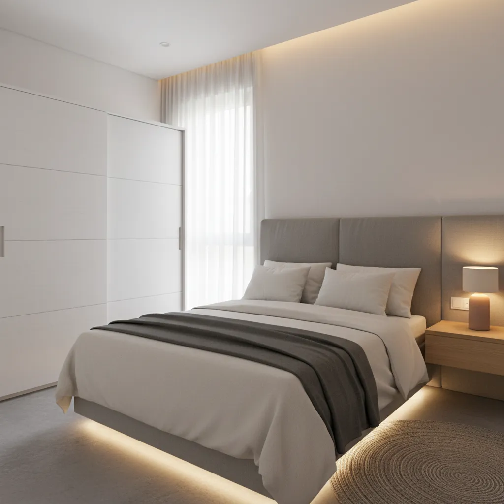 Kamar tidur kecil dengan furnitur minimalis